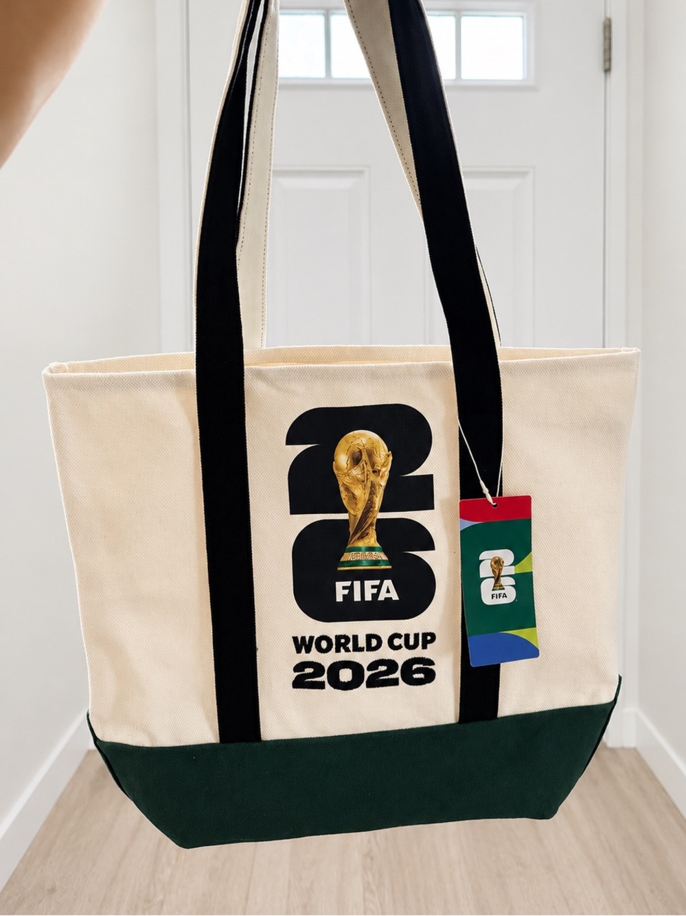 FIFA World Cup 2026 Canvas Tote Bag in Cream & Dark Green